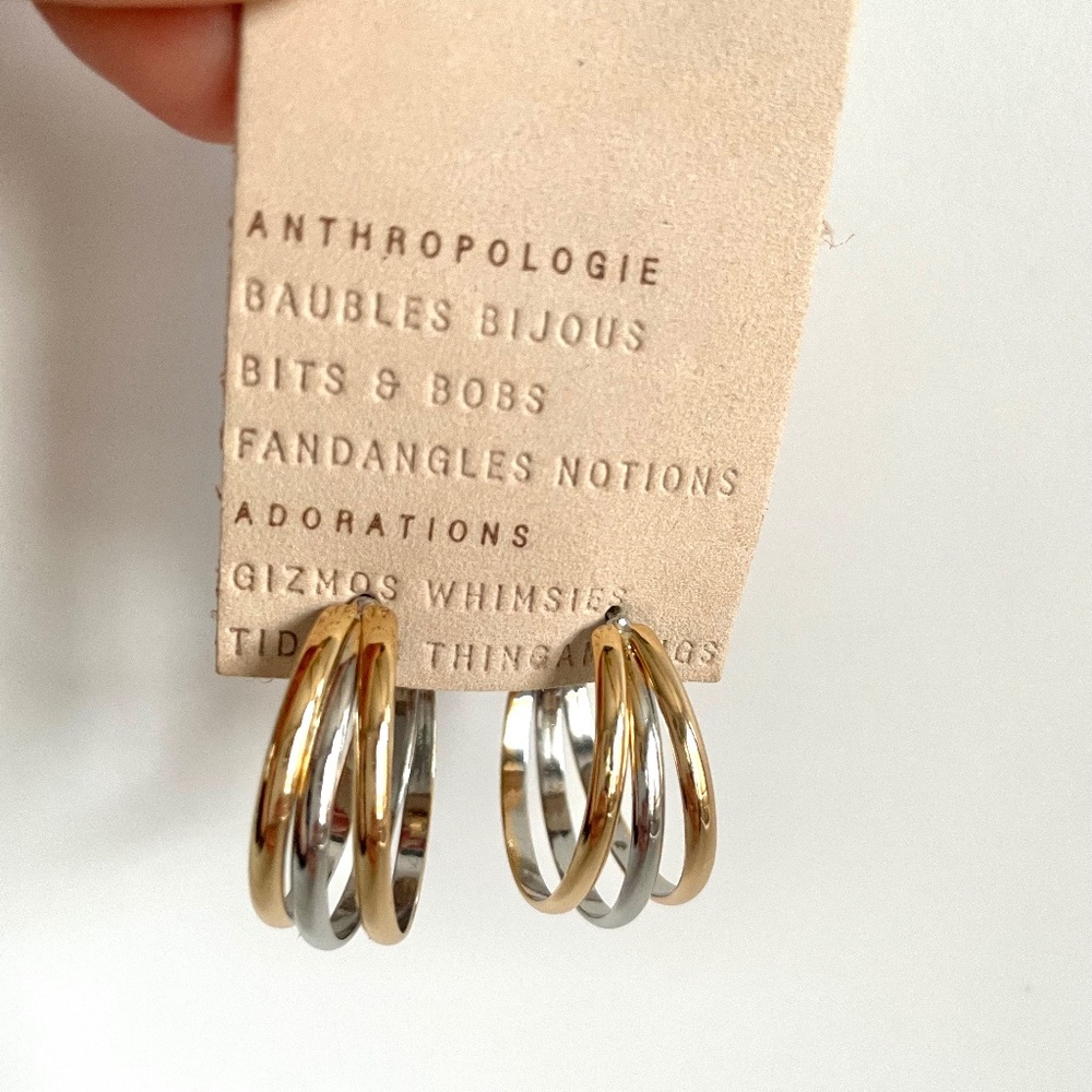 Anthropologie Gold & Silver Tone Mixed Metal Hoop Earrings NWT